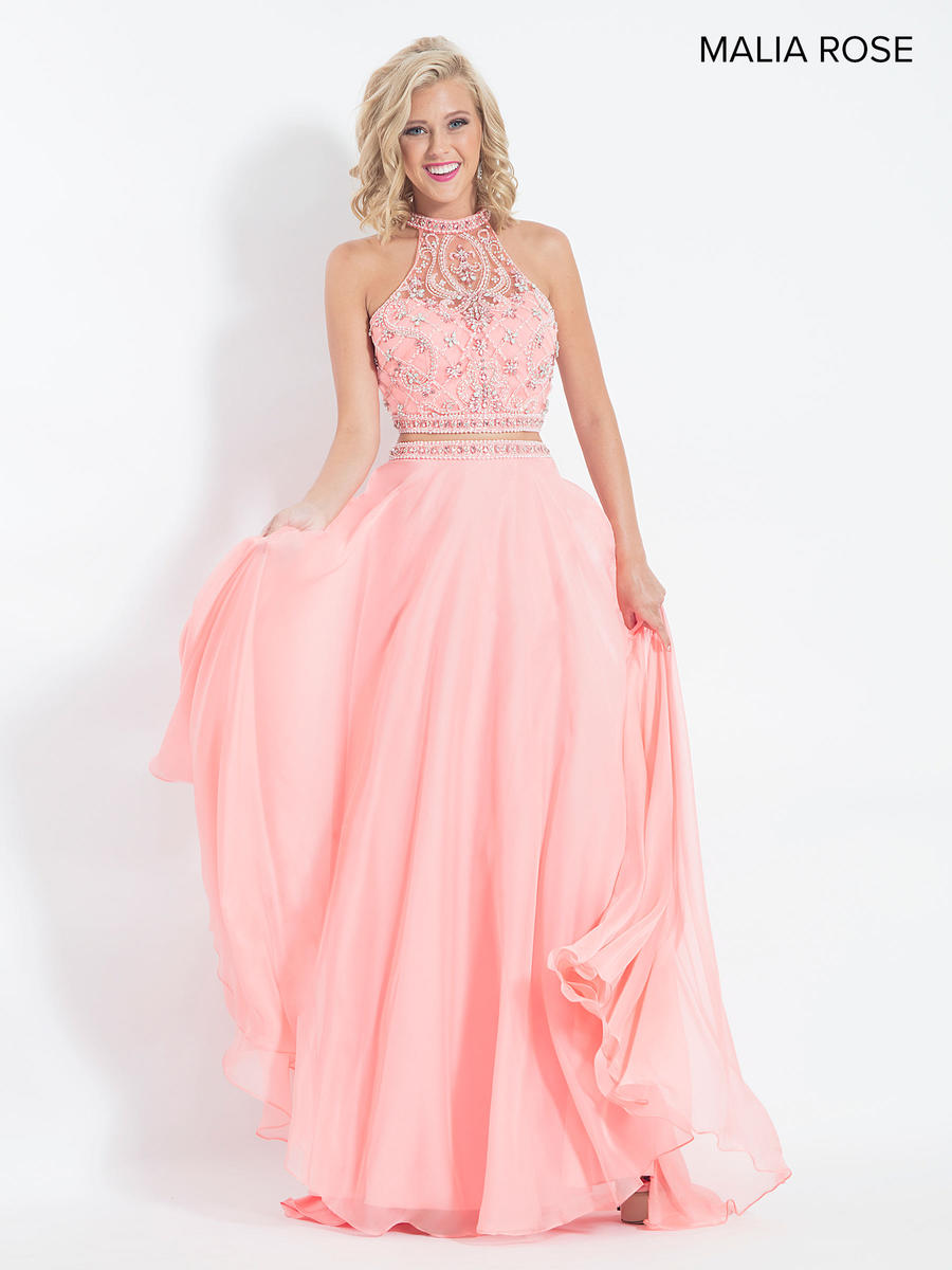French Novelty: Malia Rose MP1060 Sheer Beaded Crop Top Prom Dress