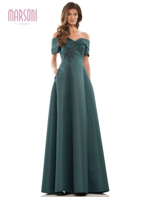Marsoni by Colors MV1176 Satin Off Shoulder Pocket Gown