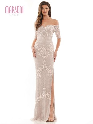 Marsoni by Colors MV1205 Off Shoulder Beaded MOB Gown