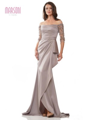 Marsoni by Colors MV1254 Off Shoulder Sheer Sleeve Gown