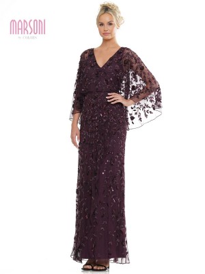 Marsoni by Colors MV1282 Sheer Beaded Gown with Cape