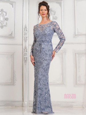 Marsoni by Colors MV1321 Sheer Long Sleeve Beaded Gown