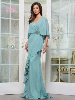Marsoni by Colors MV1339 Ruffled Cape Sleeve MOB Gown