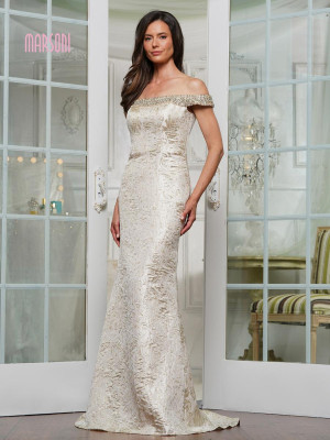 Marsoni by Colors MV1346 Beaded Off Shoulder Jacquard Gown