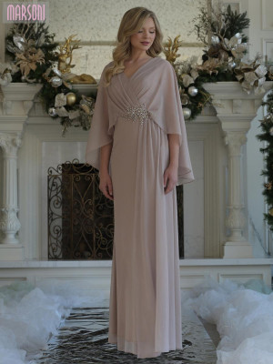 Marsoni by Colors MV1361 Long Reception Party Dress With Elegant Cape