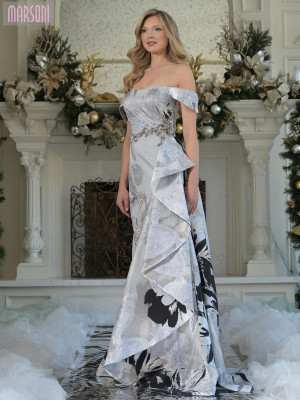 Marsoni by Colors MV1368 Long Mother Of The Bride Gown With Abstract