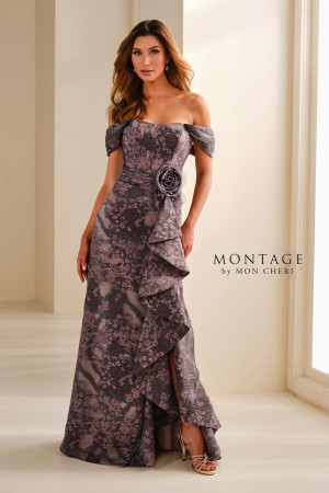 Montage M3103 Long Formal Party Dress with Elegant Brocade Fit and Flare