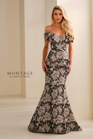 Montage M3106BRCD Long Mother Of The Groom Dress Featuring A Classic Brocade