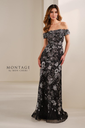 Montage M3112 Long Wedding Mother Dress Featuring An Elegant Off The Shoulder