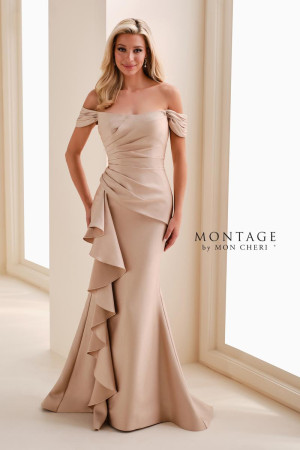Montage M4202 Long Formal Party Dress with Off-The-Shoulder Straps