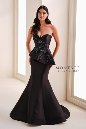 Montage M4208BRCD Long Reception Party Dress Peplum Brocade Shawl
