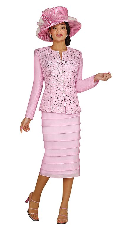 Nubiano Womens Pink Sequin Organza Church Suit N96062 - French Novelty
