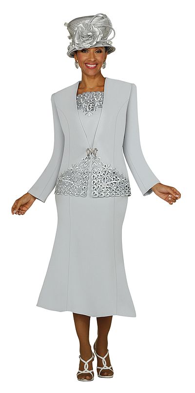 Nubiano Womens Light Silver Church Suit N96543: French Novelty