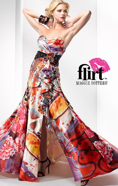 French Novelty Flirt Bold Print Satin Prom Dress P2693P by Maggie Sottero