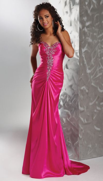 Flirt Jeweled Strapless Slinky Satin Prom Dress P4556: French Novelty