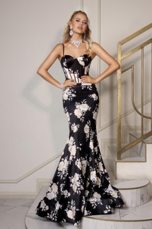 Portia and Scarlett PS26000 Mermaid Gown with Floral Print Corset
