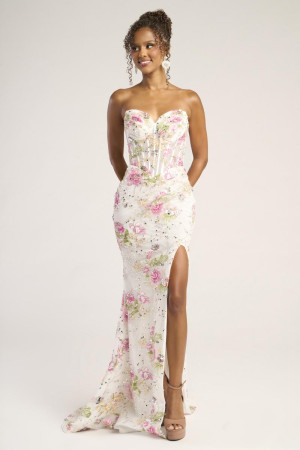 Portia and Scarlett PS26021 Feminine Floral Long Black-Tie Dress