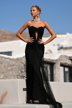 Portia and Scarlett PS26022 Tone on Tone Pearl Long Wedding Guest Dress