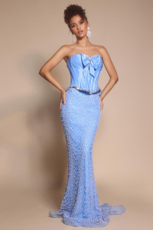 Portia and Scarlett PS26054 Beaded Celebration Dress with Bow Front