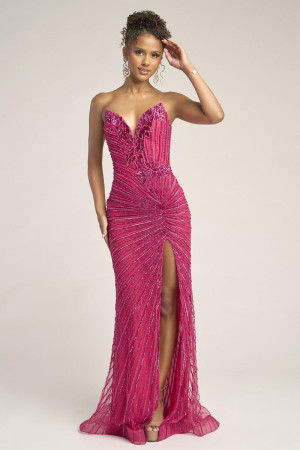 Portia and Scarlett PS26422C Leaf and Linear Beaded Homecoming Gown