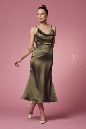 Nox Anabel R1027 Cowl Neck Tea Length Dress