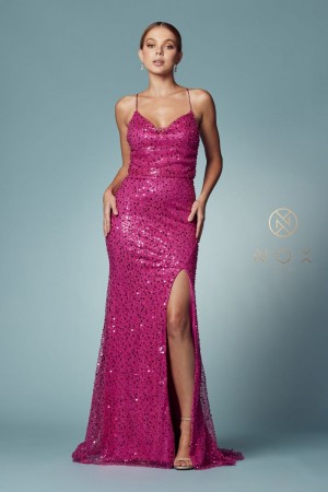 Nox Anabel R1031 Tie Back Sequin Gown