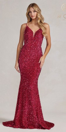 Nox Anabel R1071 Open V Back Sequin Gown