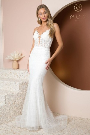 Nox Anabel R282-1W Sheer Bridal Gown with Laceup Back