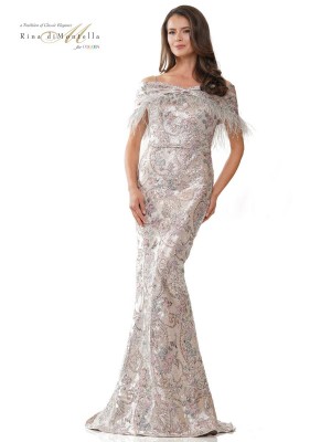 Rina Di Montella RD2916 Mothers Gown with Feather Shawl