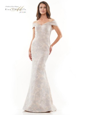 Rina Di Montella RD2937 Off Shoulder Jacquard Gown