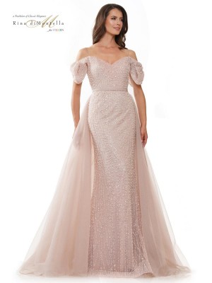 Rina Di Montella RD2942 Beaded Gown with Overskirt