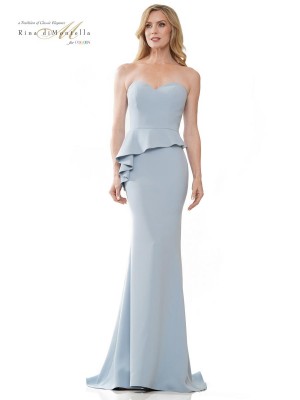 Rina Di Montella RD2948 Stretch Crepe Gown with Side Ruffle