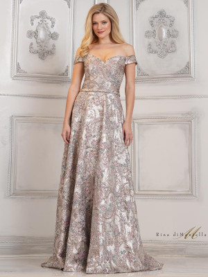 Rina Di Montella RD3105 Off Shoulder Brocade Gown