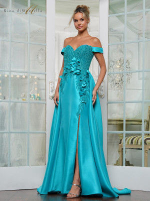 Rina Di Montella RD3229 Floral 3D Off Shoulder Gown