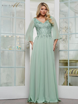 Rina Di Montella RD3241 Sheer Flowing Sleeve MOB Gown