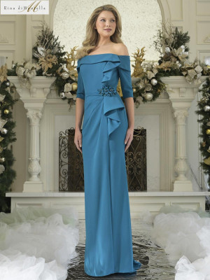 Rina di Montella RD3202 Long Dress With Asymmetrical Side Drape Collar
