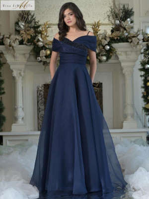 Rina di Montella RD3303 Long Party Dress With Asymmetrical Neckline