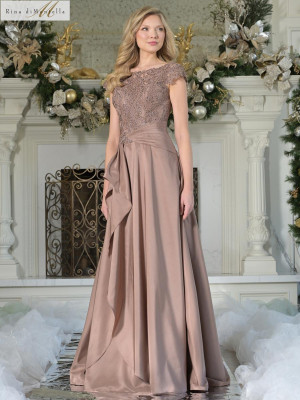 Rina di Montella RD3327 Long Mob Dress With Embroidered Bodice Pleated