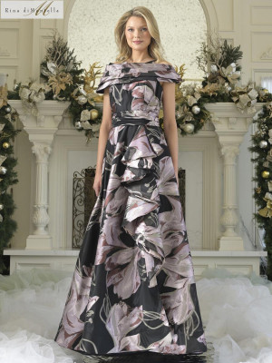 Rina di Montella RD3361 Long Cocktail Dress With Bold Floral Print