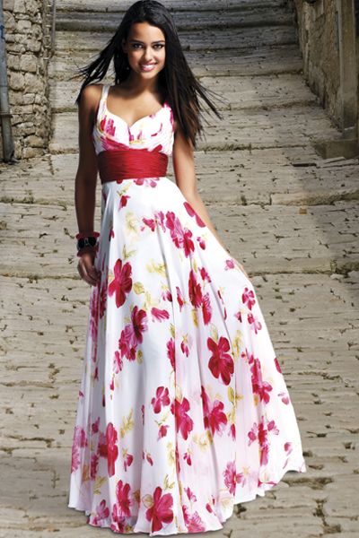 In Red Floral Evening Dresses
