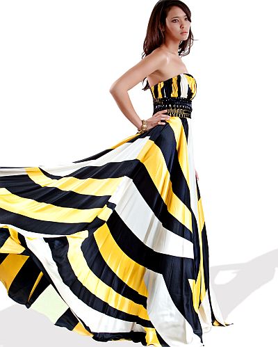 yellow black and white dress