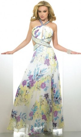 ME Prom Ivory Multi Print Dress SR1649