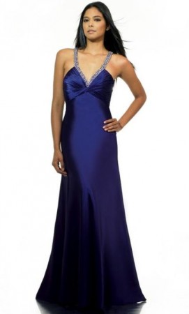 Val Stefani Rhinestone V Neck Evening Dress BB1555