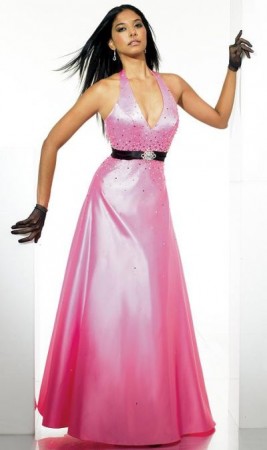 Val Stefani Satin Deep V Evening Dress TP1681
