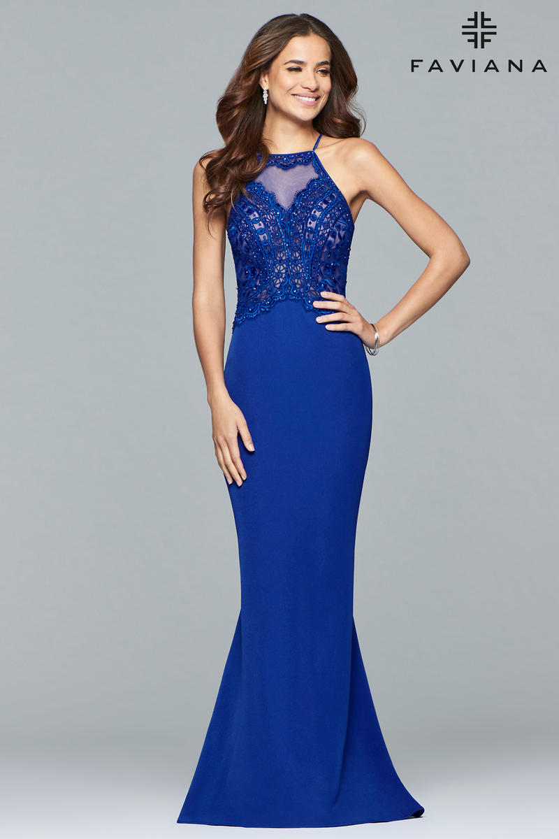 French Novelty: Faviana Glamour S10098 High Neck Sheer Beaded Gown