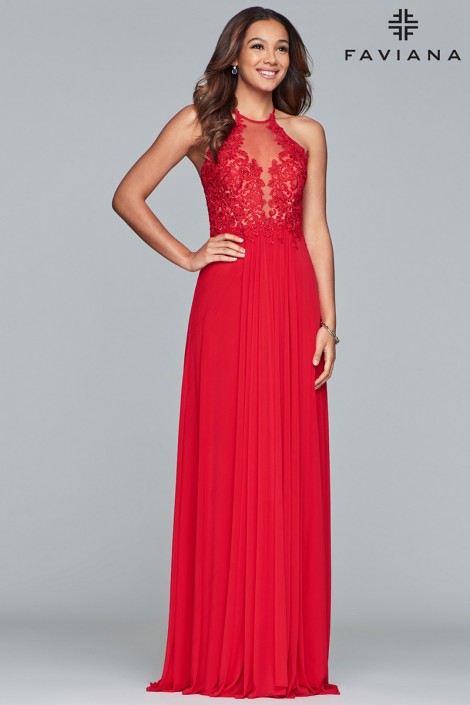 red mesh prom dress