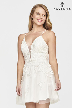 Faviana S10709 Lace Tulle Short Party Dress