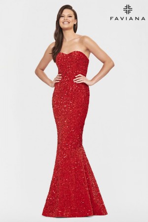 Faviana S10819 Velvet Sequin Strapless Prom Dress