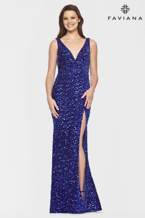 Faviana S10820 High Slit Velvet Sequin Prom Dress
