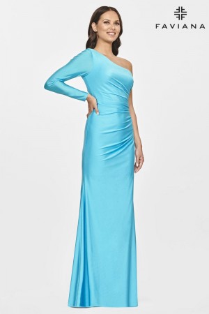 Faviana S10827 One Long Sleeve Ruched Prom Dress